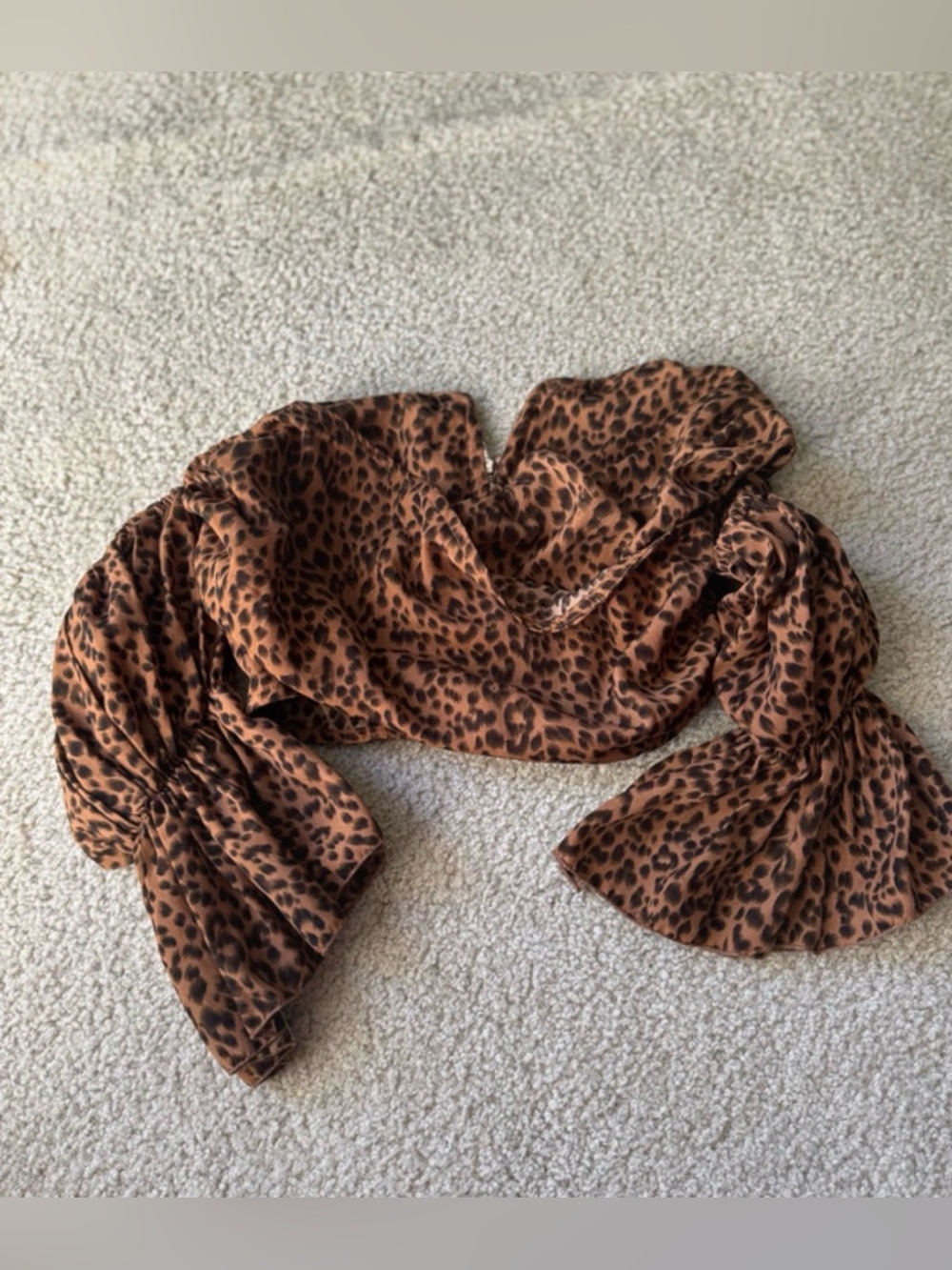PrettyLittleThing Brown Leopard Crop Top Off the shoulder sexy y2k